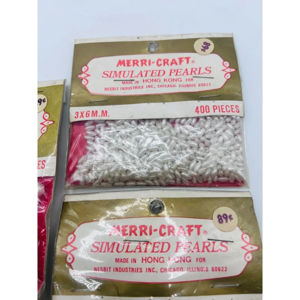 Vintage Merri-Craft Simulated‎ Pearls Lot 8mm + 3x6mm Made In Hong Kong Crafting